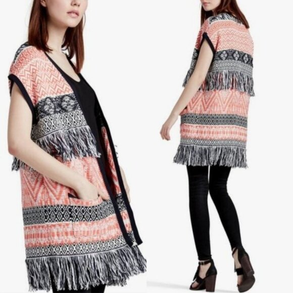 Lucky Brand Sweaters - NWT Lucky Brand Fringe Jacquard Sweater Vest Open Front Sleeveless Cardigan XS/S